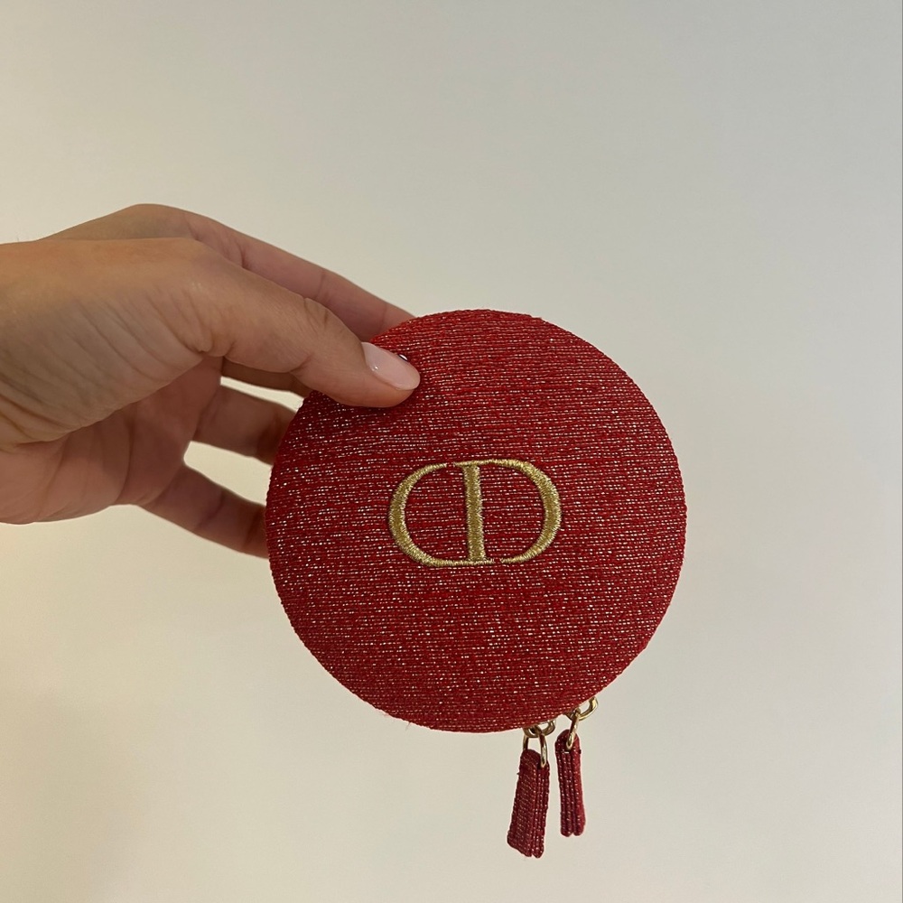 Christian Dior Red Round Clutch with Gold Logo